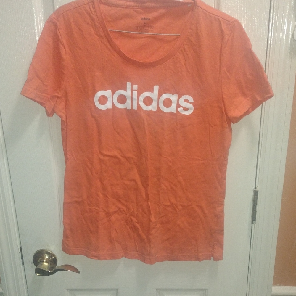 adidas Women's Bright Orange Short Sleeve Logo Tee